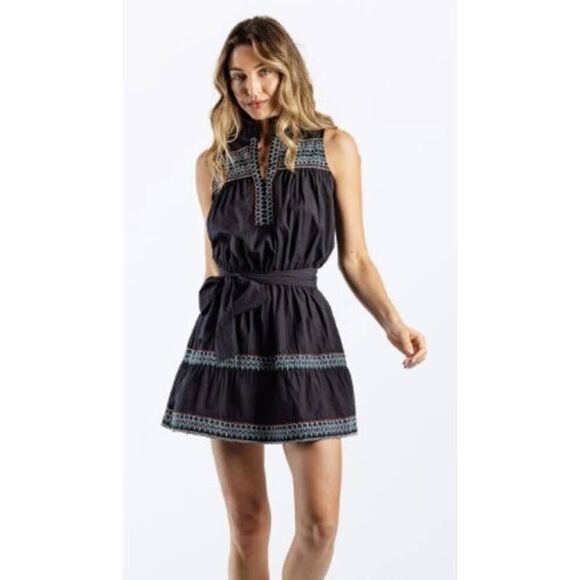 Sundays by We Are Sundays Max Black Sleeveless Embroidered Mini Dress Sz. S - Picture 1 of 7